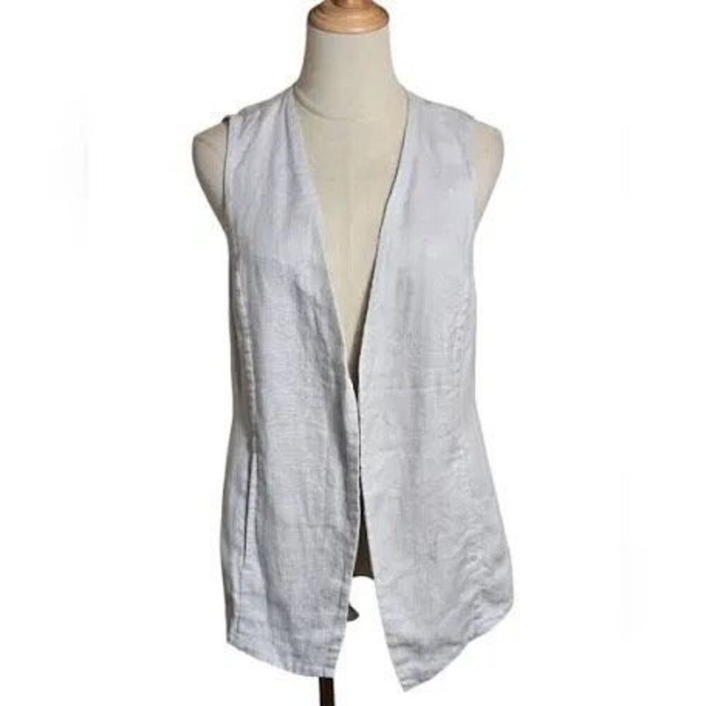 J Jill Light Gray 100% linen open front long vest medium